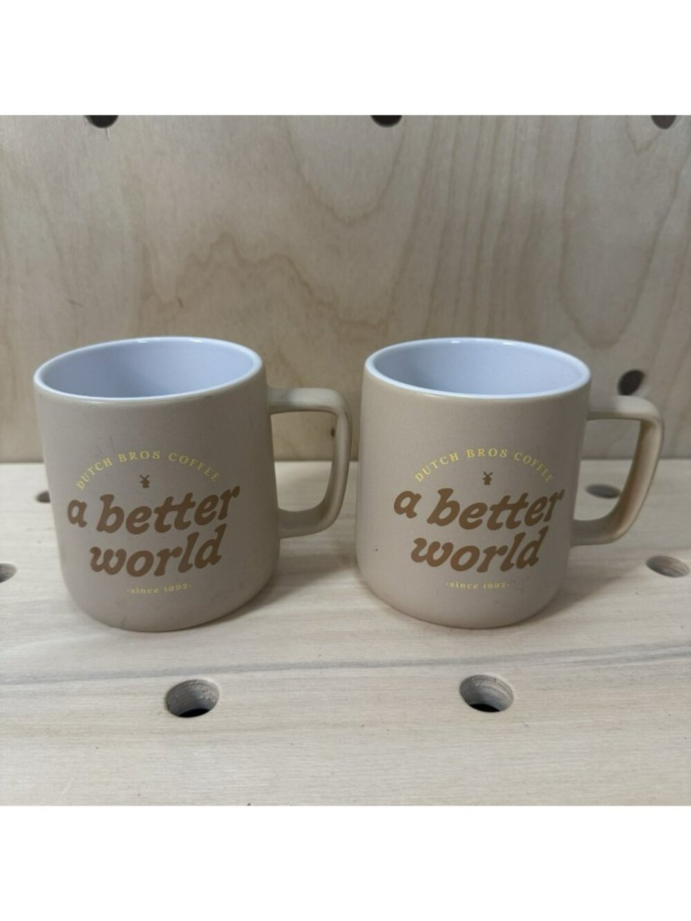 Set Of 2 Dutch Bros Coffee Mugs Ceramic Cup Beige A Better World